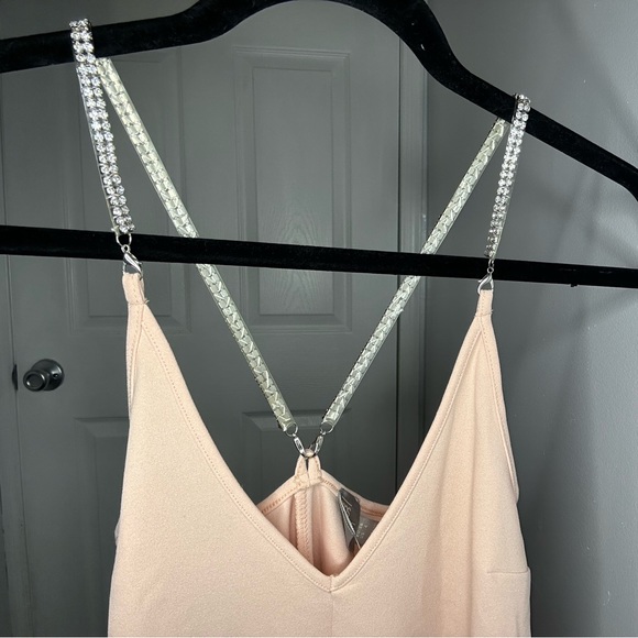 ASOS DESIGN Maternity Light Pink Trapeze Midi Dress with Rhinestone Straps - Picture 3 of 6